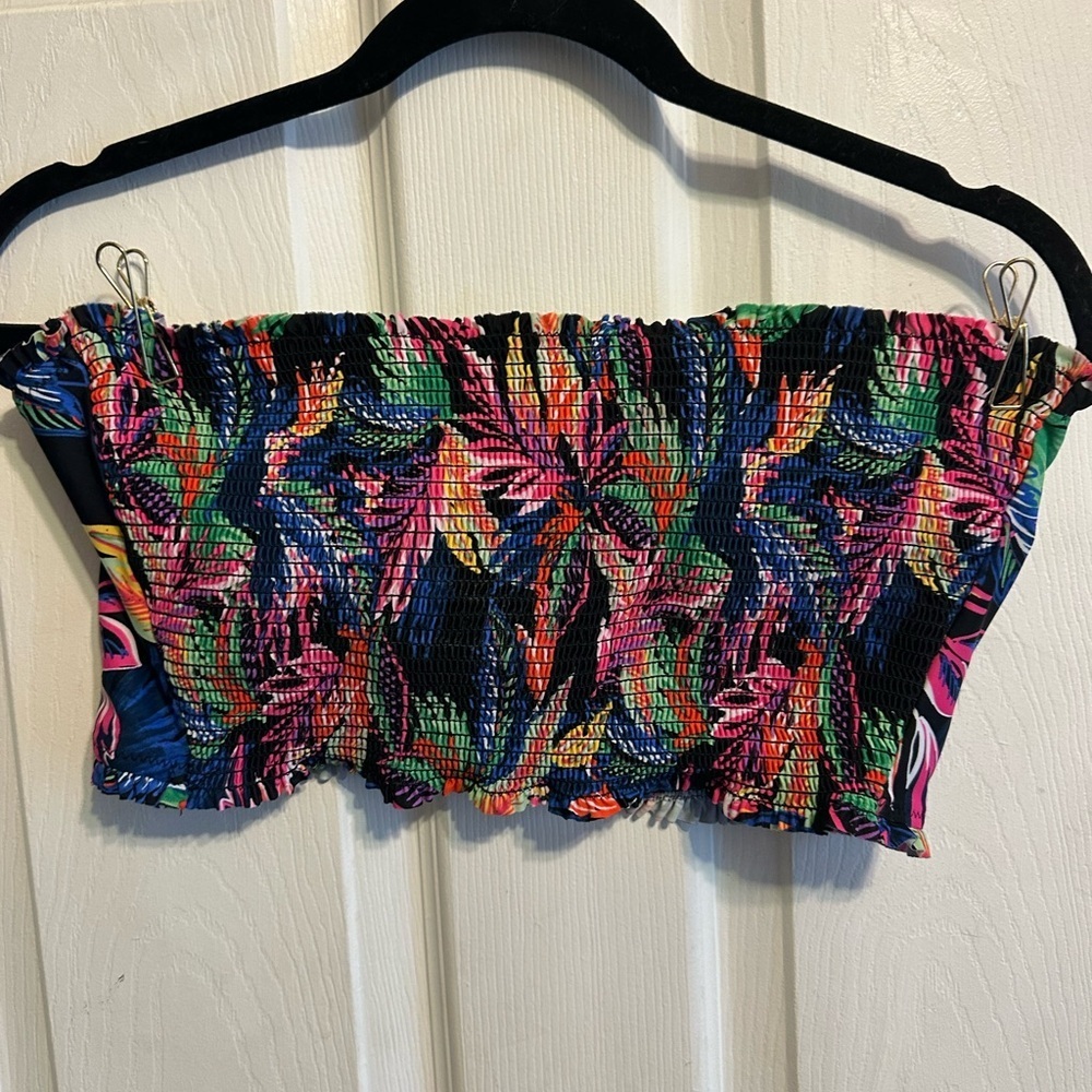 Shade & Shore Pink and Blue Smocked Bikini Top